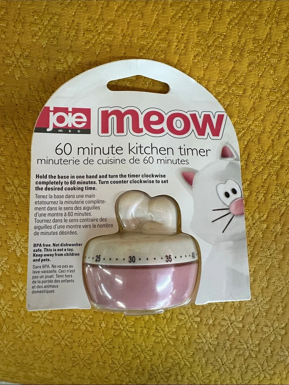 Joie Pink and White Meow Cat Kitchen Timer